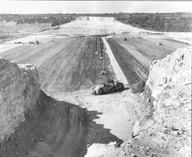 Construction on the dam on the Lampasas River that would create Stillhouse Hollow Lake in 1968.