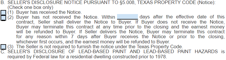 Paragraph 7 B 1-4 Family Resale Contract Texas