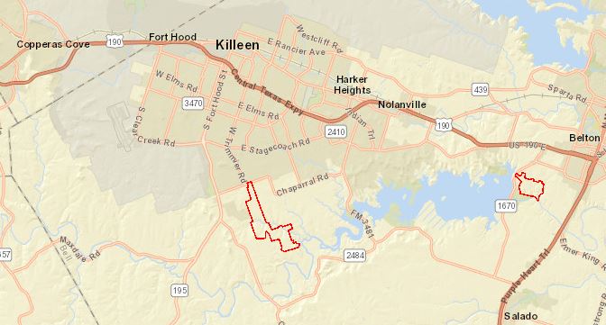 Map of Fort Hood Area MUDs