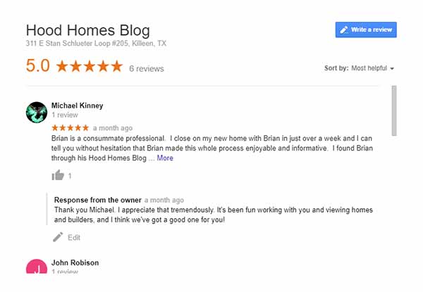 Google real estate agent reviews