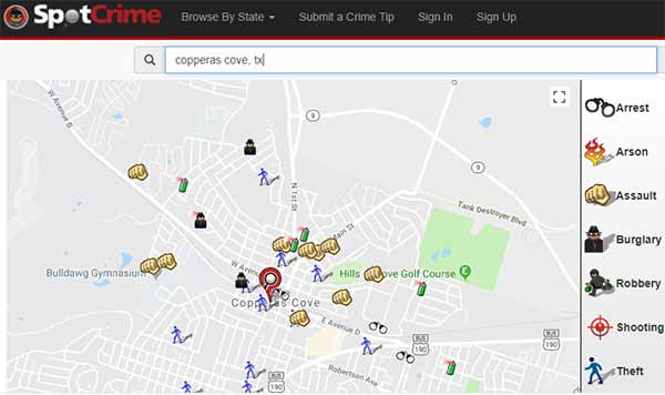 Spot Crime Map Copperas Cove, TX